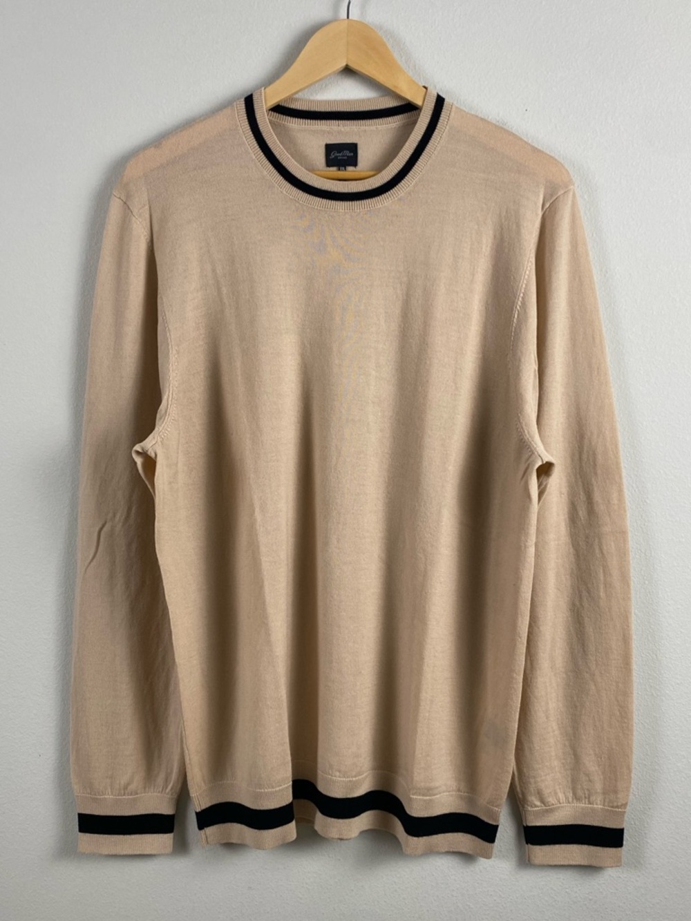 Good Man Brand Knitwear Merino Wool Contrast Tipped Long Sleeve Crewneck Sweater